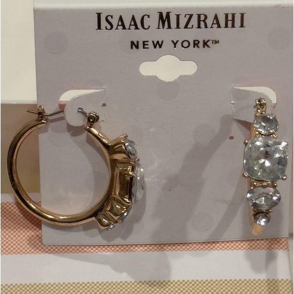 ISAAC MIZRAHI Gold Tone Crystal Hoop Earrings - Picture 7 of 8